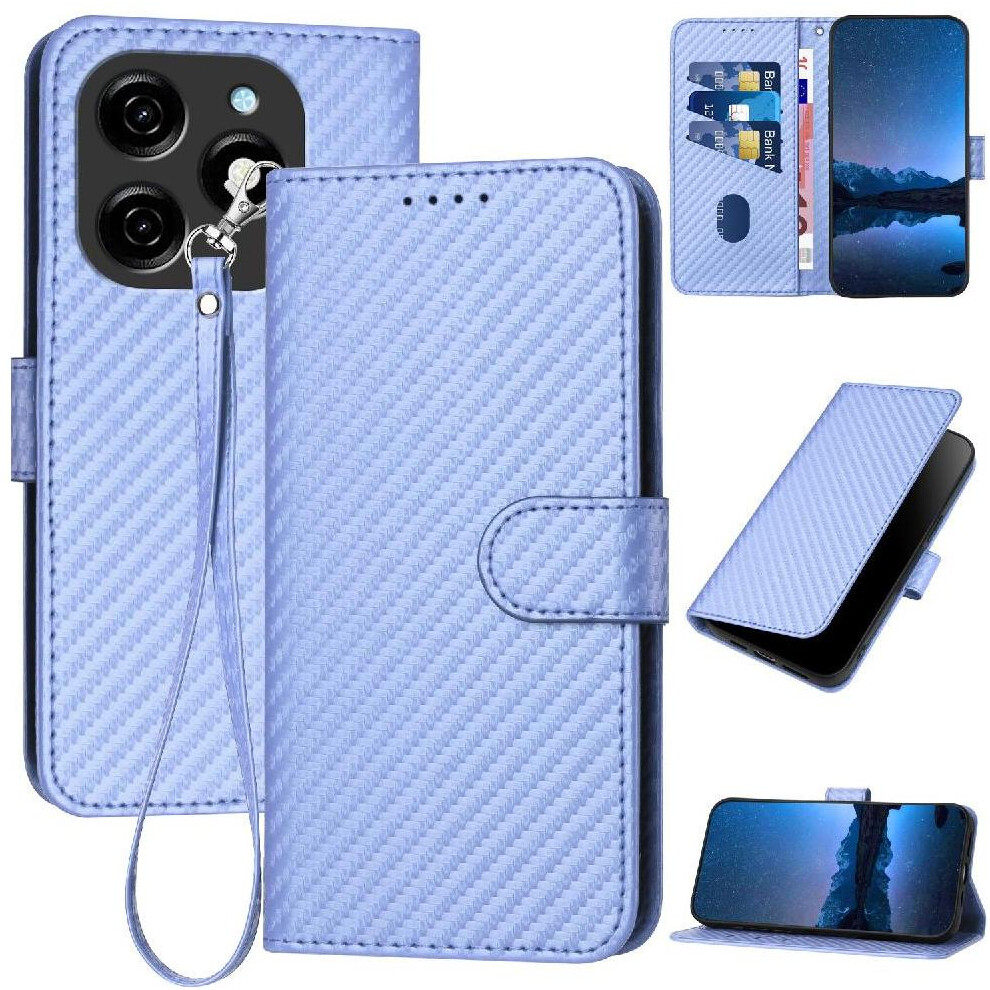 Photos - Case  Flip  for Tecno Spark 20 Pro Carbon Fiber Surface with Detachable Hand Strap with Card Slot and Kickstand Premi(Purple)