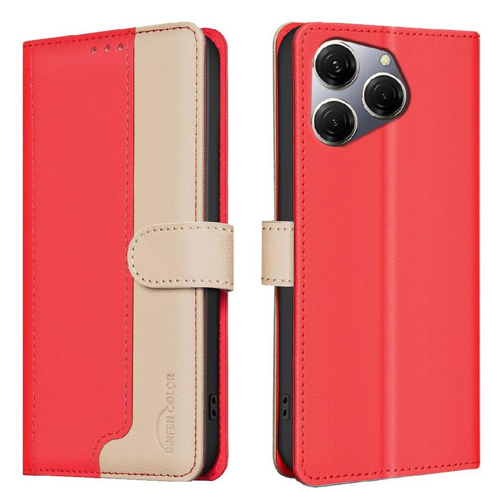 (Red) Flip Case For Tecno Spark 20 Pro Shockproof Tpu Inner Shell Card Slots Holder Flip Folio Rfid Blocking Kickstand Red 764563107360