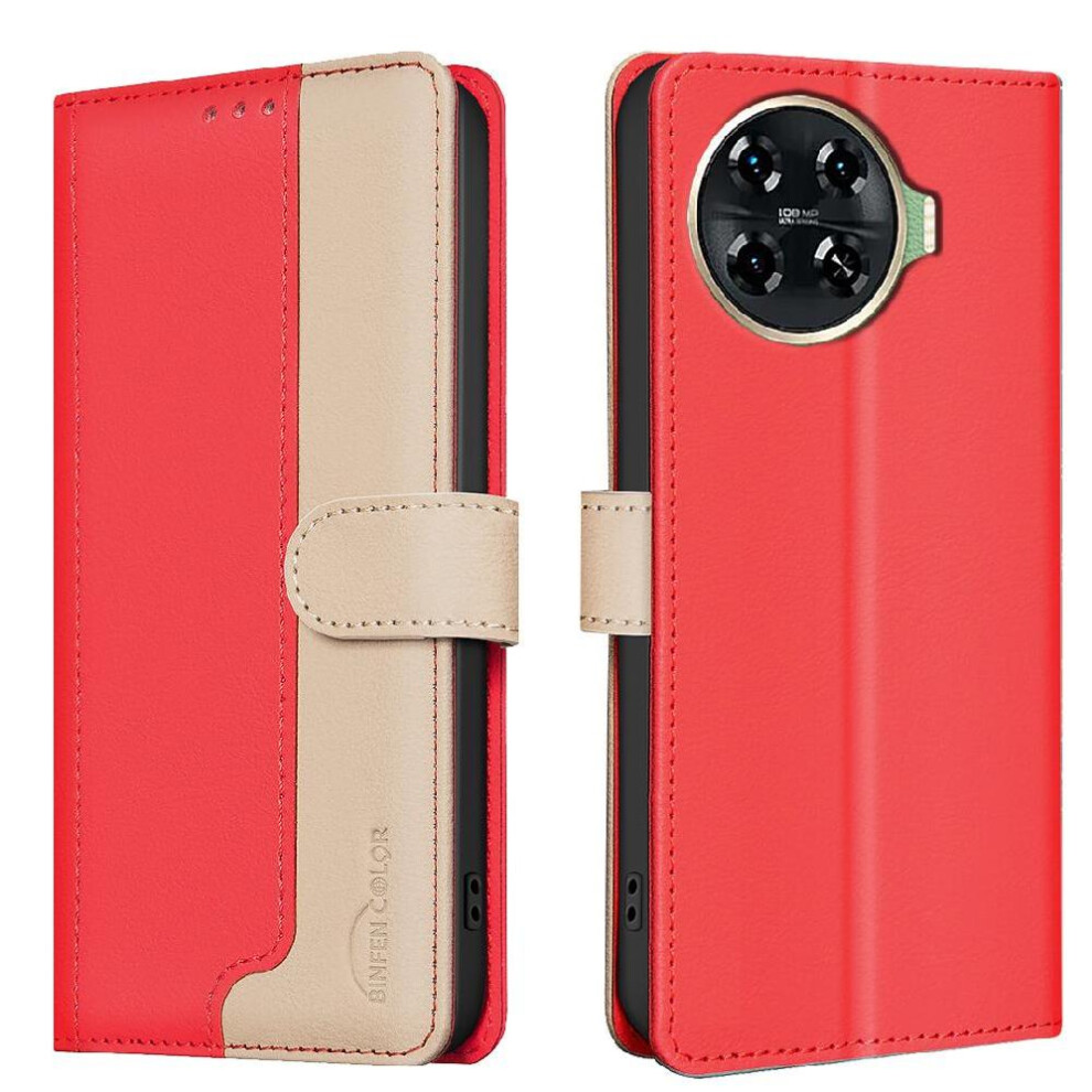 (Red) Flip Case For Tecno Spark 20 Pro Plus Kickstand Card Slots Holder Flip Folio Shockproof Tpu Inner Shell Rfid Blocking Red 764563107315