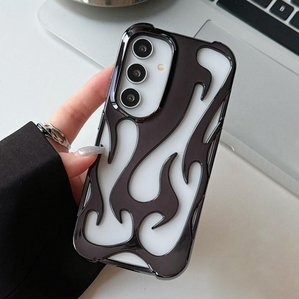 (As The Picture, ) For Samsung Galaxy A16 4G/5G Case Hollow Flame Design Electroplated Tpu Phone Cover Black 4321416948486
