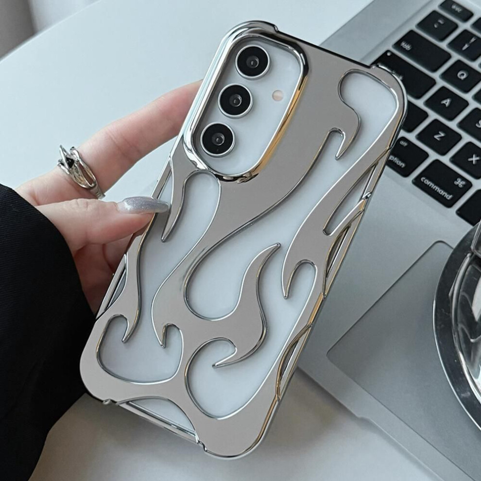 (As The Picture, ) For Samsung Galaxy A16 4G/5G Case Hollow Flame Design Electroplated Tpu Phone Cover Silver 4321416988017