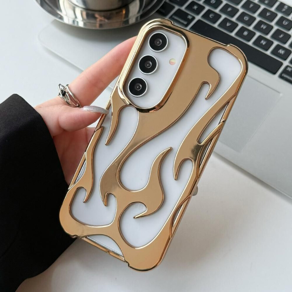 (As The Picture, ) For Samsung Galaxy A16 4G/5G Case Hollow Flame Design Electroplated Tpu Phone Cover Gold 4321417119915