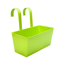 Balcony flower box for hanging, 27 cm balcony railing planter, Hanging flower pots, Metal planter for railing, fence, terrace, Black (Light Green)