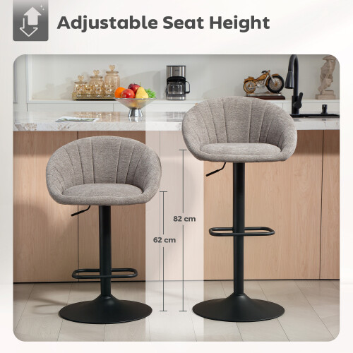 Homcom HOMCOM Swivel Bar Stools Set of 2 Height Adjustable Bar Chairs Grey 2
