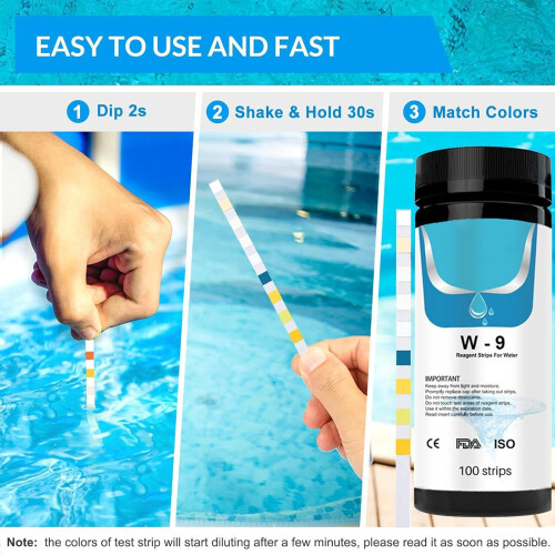 Pool Test Strips  9 in 1 Spa Test Strips  100 Strips for Total Alkalinity, pH, Free Chlorine 2