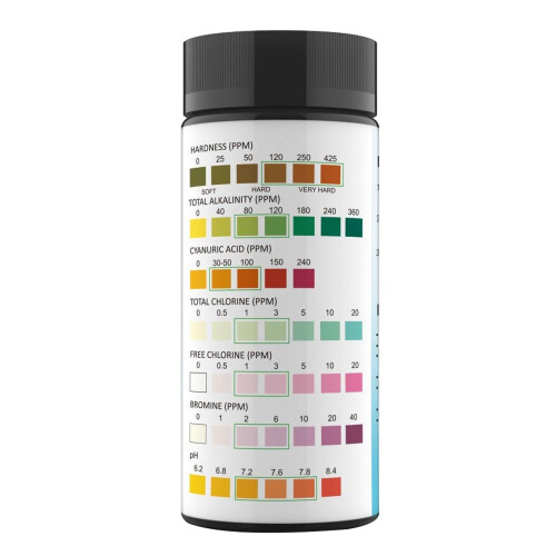 Test strips for pool water  8way pH test strips  100 strips for alkalinity, pH, chlorine
