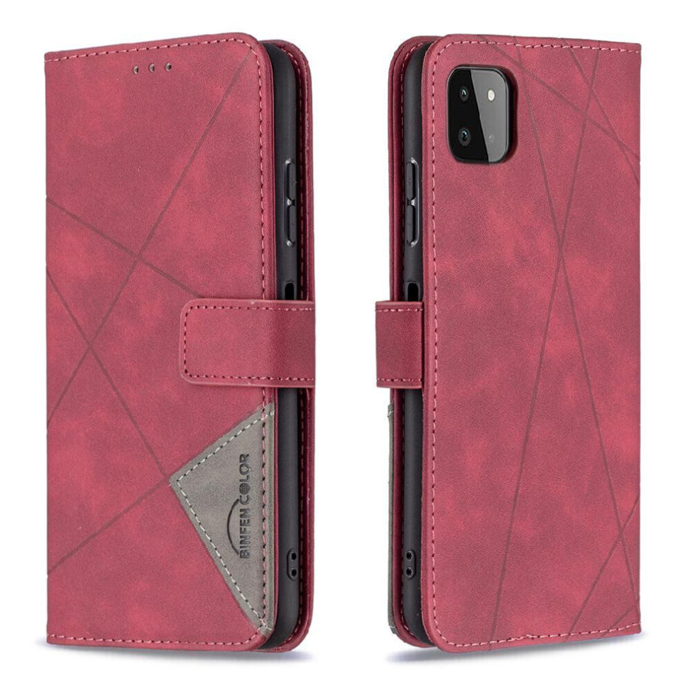 Photos - Case  Flip  for Samsung Galaxy A22s 5g Shockproof Pu Leather Protective Magnetic Card Holder Kickstand(Red)