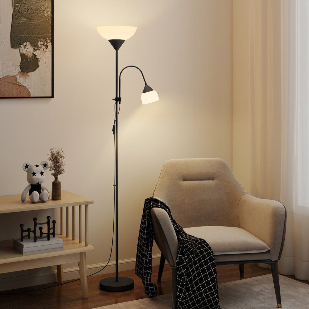 Homcom Black Led Floor Lamp, 180Cm Tall Uplighter Standard Lamp | Mother And Child Design, Adjustable Goosenec - Image 4