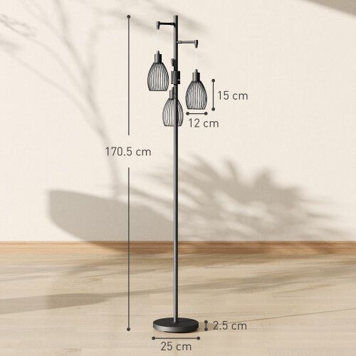 Homcom HOMCOM Industrial 3-Light Floor Lamp Dimmable LED Standing Lamp, Black 1