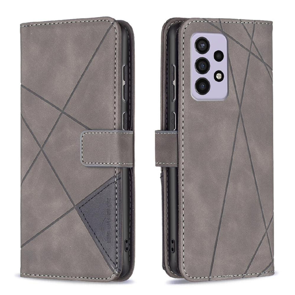 ( ) Flip Case For Samsung Galaxy A73 5G Protective Shockproof Card Holder Kickstand Magnetic Pu Leather Gray 764563112906