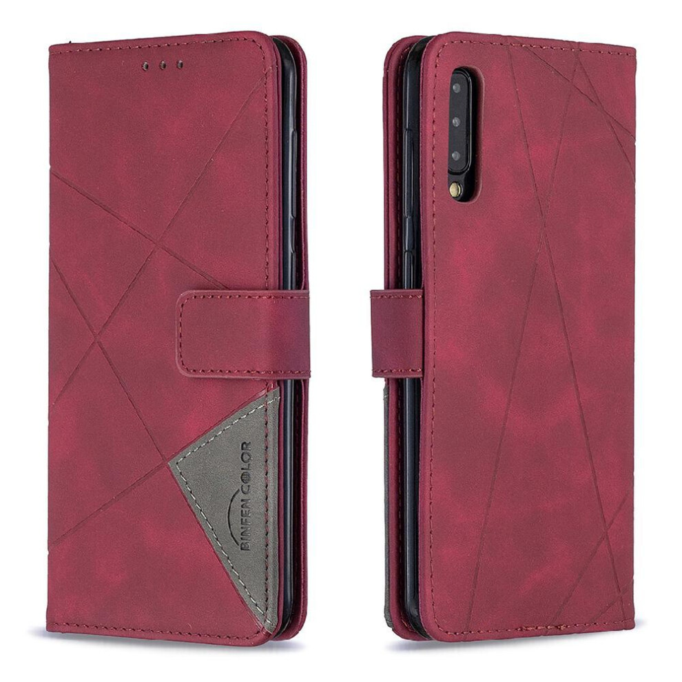Photos - Case  Flip  for Samsung Galaxy A50s Shockproof Pu Leather Card Holder Kickstand Protective Magnetic(Red)
