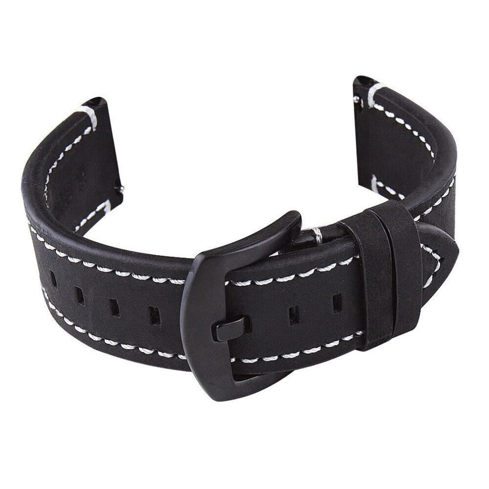 ( Classic Men Genuine Leather Watch Strap Band, 20Mm) Genuine Leather Watch Strap Band Quick Release Wristband 18/19/20/21/22/24Mm Black