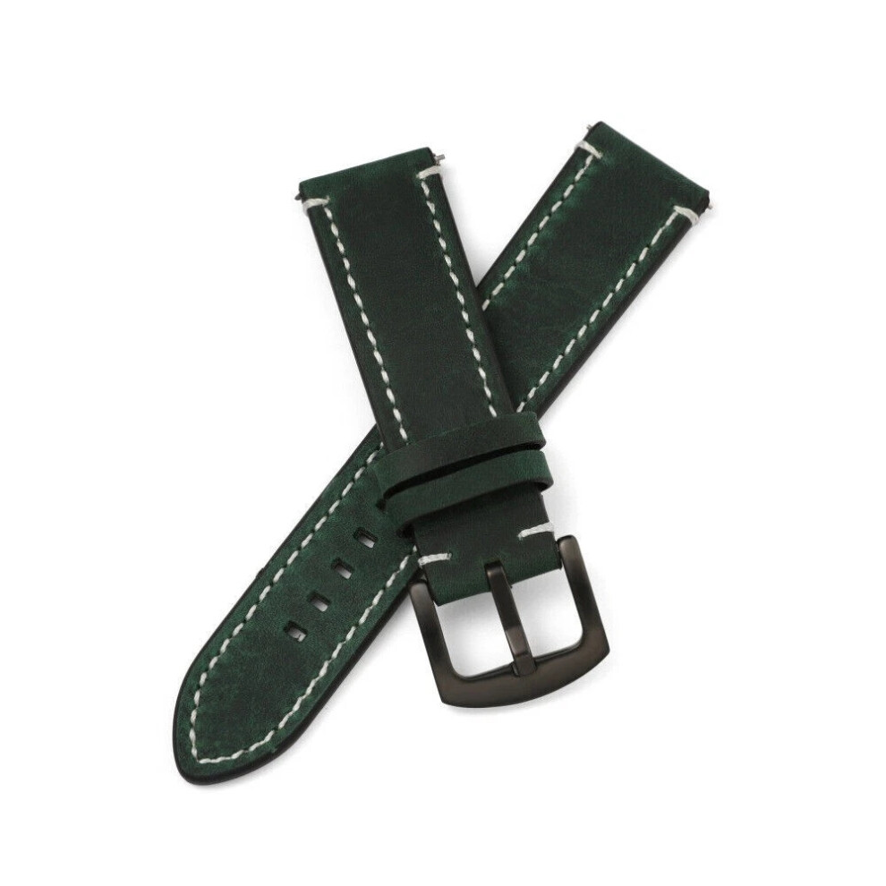 (Dark Watch Strap With Quick Release Spring Bars, 22Mm) Genuine Leather Watch Strap Band Quick Release Wristband 18/19/20/21/22/24Mm New Green