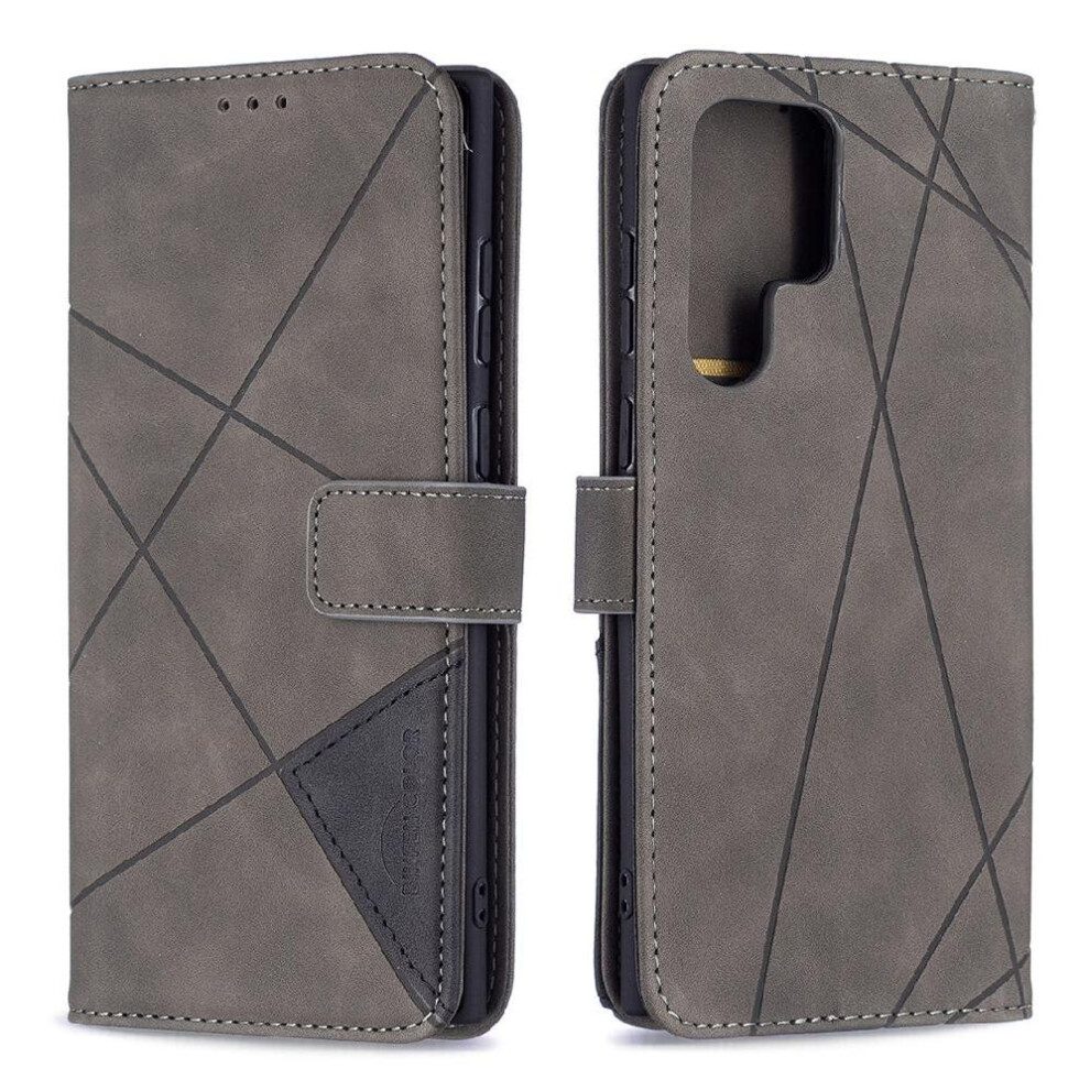( ) Flip Case For Samsung Galaxy S22 Ultra Magnetic Protective Card Holder Kickstand Pu Leather Shockproof Gray 764563115426