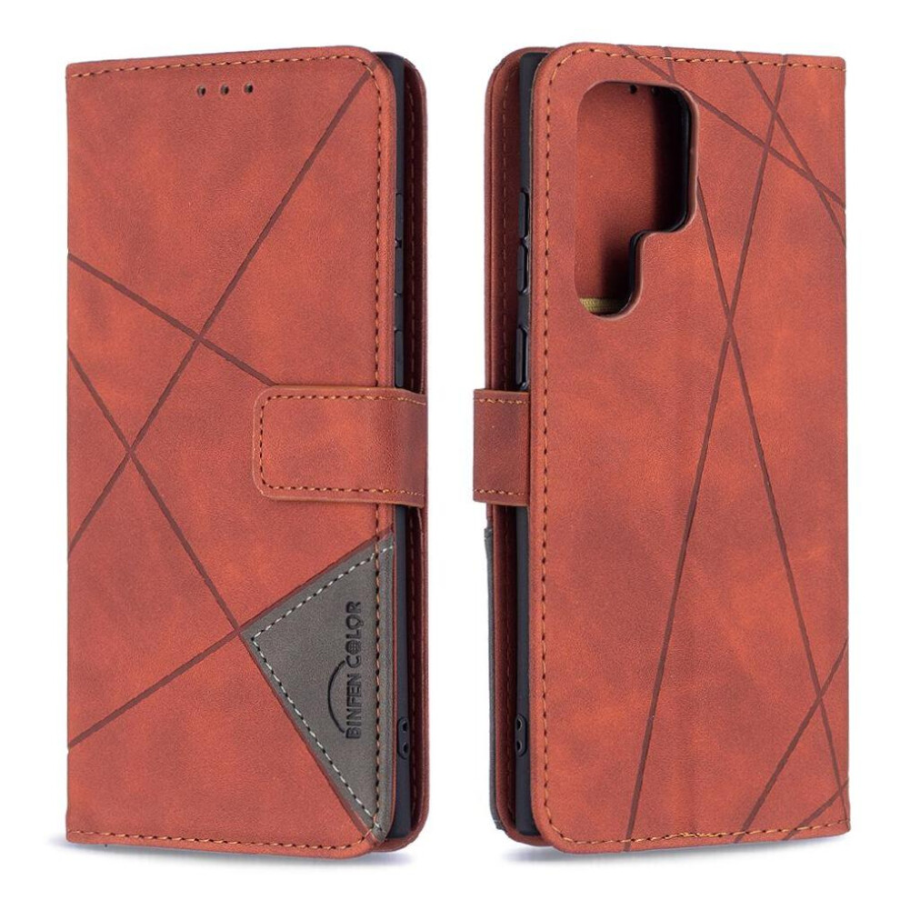 (Brown) Flip Case For Samsung Galaxy S22 Ultra Magnetic Protective Card Holder Kickstand Pu Leather Shockproof Brown 764563115419