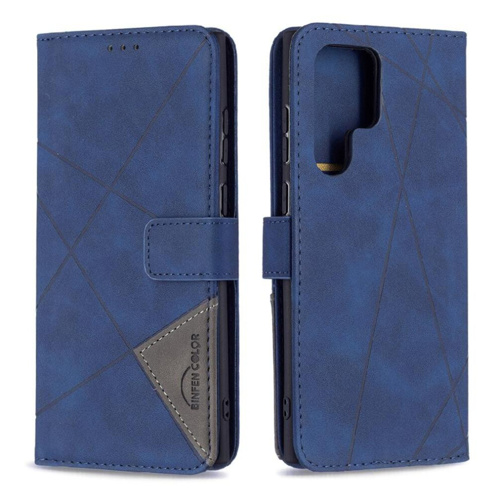 (Blue) Flip Case For Samsung Galaxy S22 Ultra Magnetic Protective Card Holder Kickstand Pu Leather Shockproof Blue 764563115396