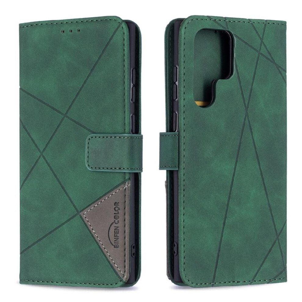 (Green) Flip Case For Samsung Galaxy S22 Ultra Magnetic Protective Card Holder Kickstand Pu Leather Shockproof Green 764563115389