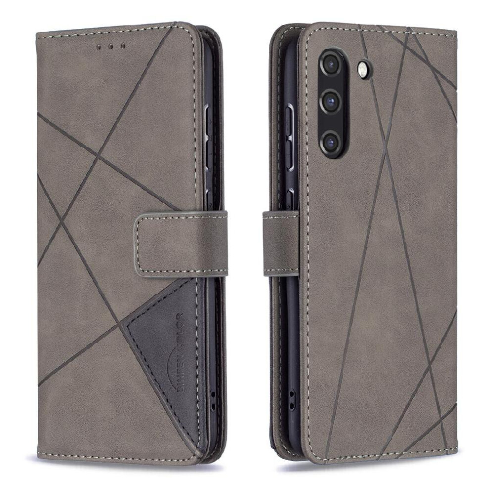 ( ) Flip Case For Samsung Galaxy S21 Fe Card Holder Kickstand Shockproof Magnetic Protective Pu Leather Gray 764563115365