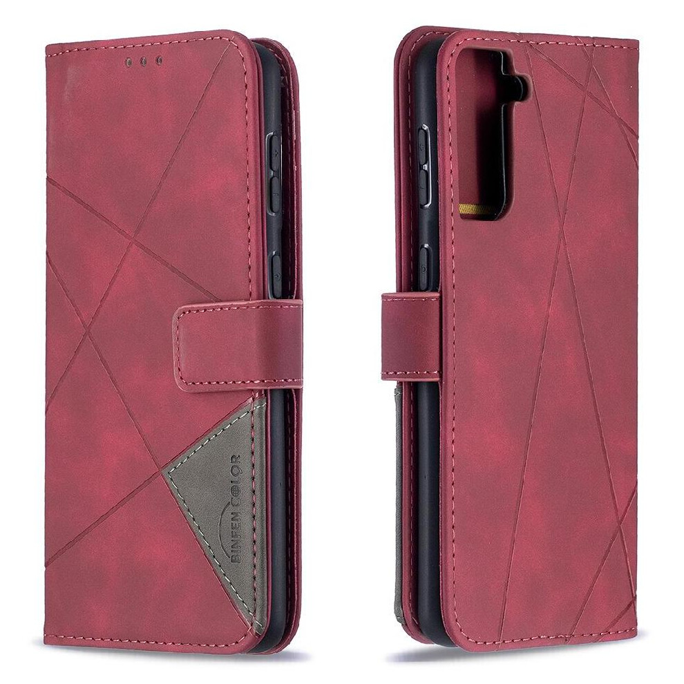 (Red) Flip Case For Samsung Galaxy S21 Plus Protective Card Holder Kickstand Magnetic Shockproof Pu Leather Red 764563116003