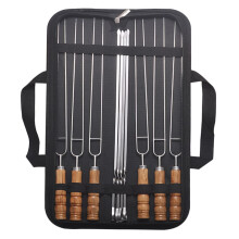 Stable grill skewers made of stainless steel with wooden handle – 10piece set perfect for camping and grilling