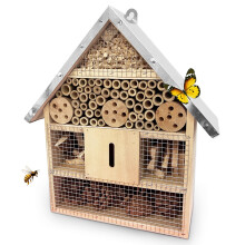 Insect Hotel Made of Natural Wood with Metal Roof, Bee Hotel, Ladybird House