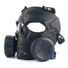 SGOYH Airsoft Paintball Protective Gear Tactical Dummy Clear Lens AntiFog Gas Mechanical Skull Mask with Double Turbo Fan Black