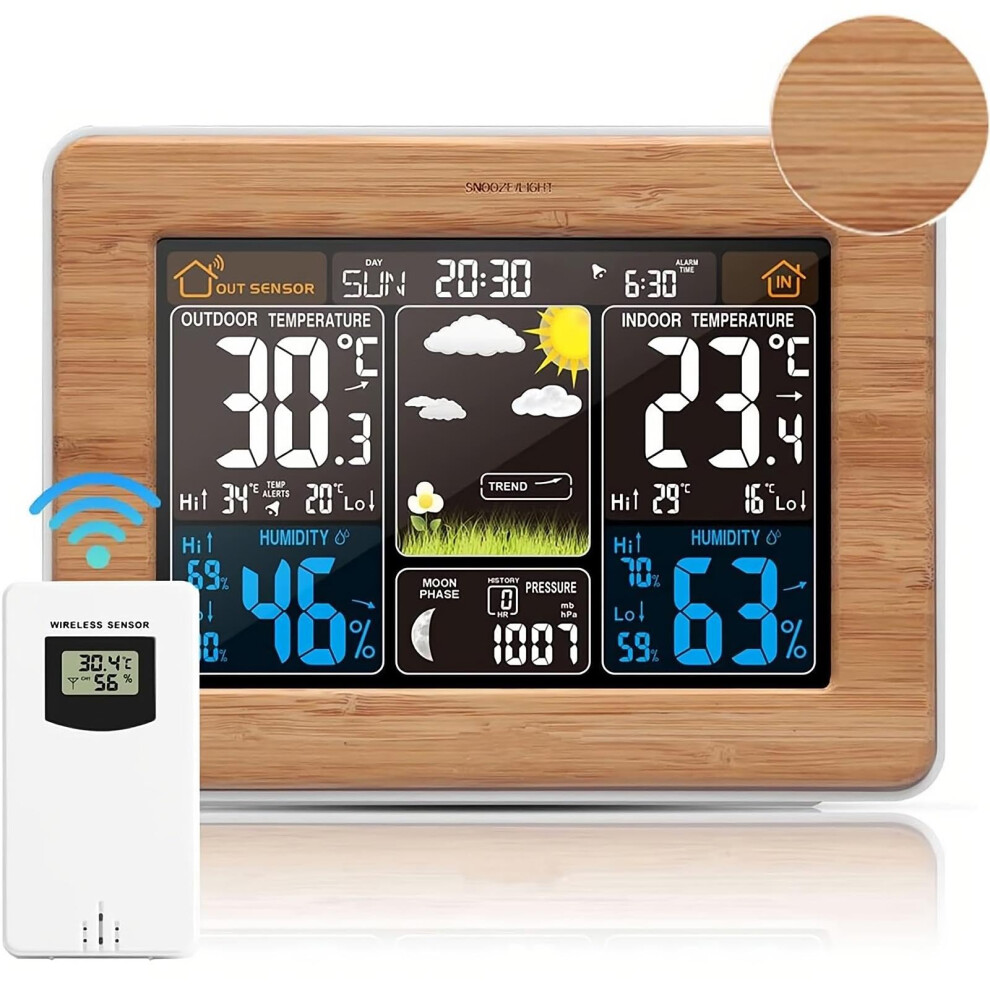 Wireless Weather Station With Outdoor Sensor Indoor And Alarm Function/Temperature/Barometer/Alarm Clock/Humidity/Moon Phase/Clock Gold 6493810082993