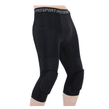 3/4 Capri Compression Training Pants with Honeycomb Knee Pads, Basketball Protective Gear for Adults and Teens XL Black