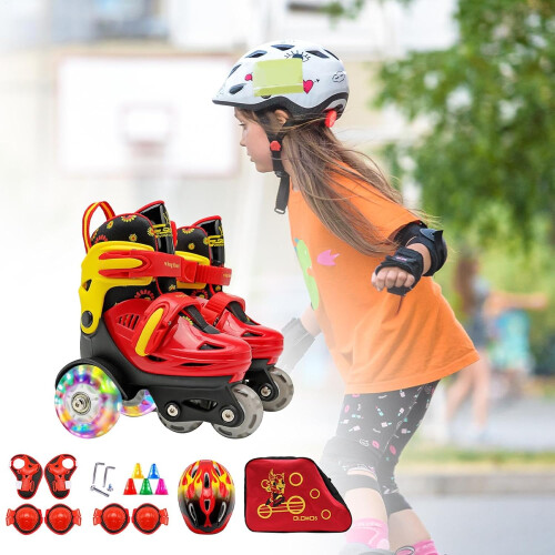 Adjustable Roller Skates for Beginners  Includes Storage Bag. Black Red B 1