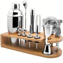 (?750ML?Natural color 10pcs set) 10pcs/set Bartender Kit | Bar Tool Set With Bamboo Stand, Perfect Bartending And Martini Cocktail Shaker Set