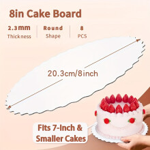 (20.32cm, 8pcs) White Crinkle-Edge Cake Boards 6/8/10/12" ,Non-Slip Sturdy Base,Warp-Proof Food-Grade Cardboard,Cake Decorating Supplies