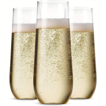 (Variant) 24pcs Elegant Disposable Stemless Champagne Flutes | 9oz Clear Plastic, Shatterproof & Perfect for Weddings, Parties & Events