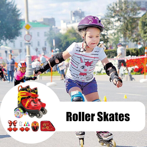 Adjustable threepoint roller skates for beginners – Black / Red B 1
