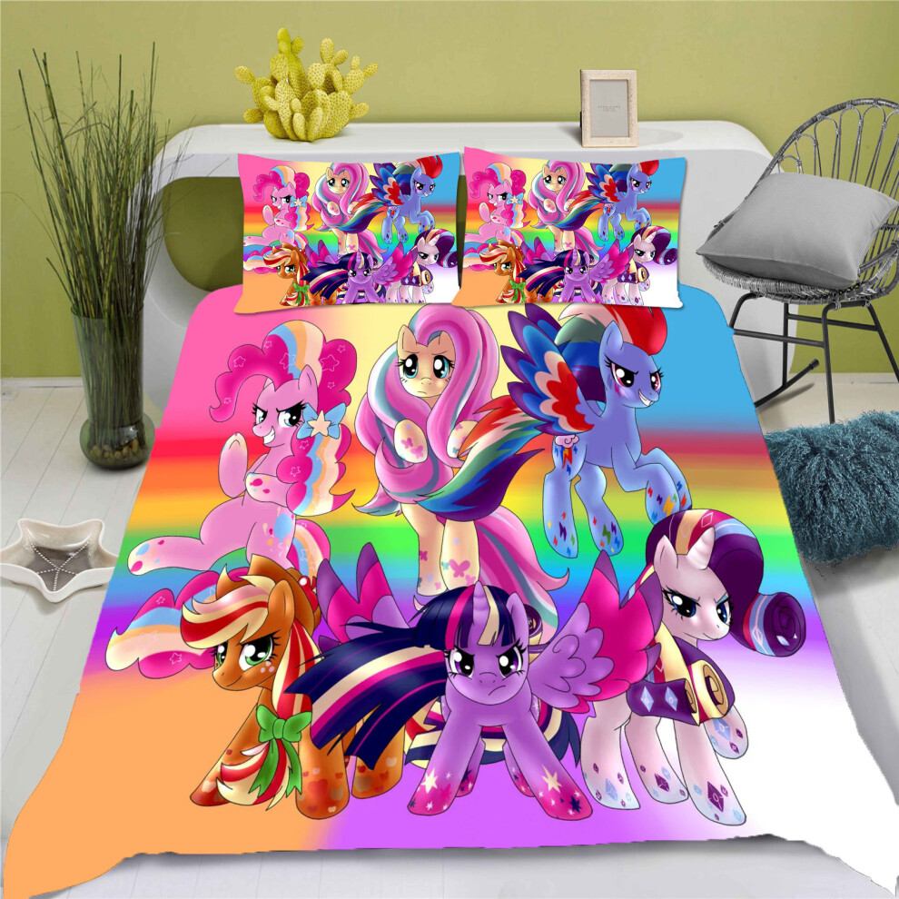 (2, 260*220) Three-piece 3D digital printing bedding set My Little Pony student dormitory three-piece set-image-OPC-PJ25GKR-NEW