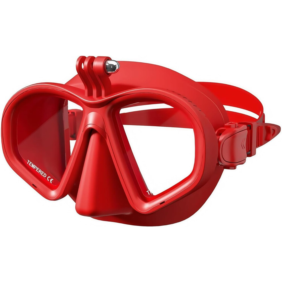 Antifog diving mask, 180 panoramic view, surgical silicone, quickadjust strap system, diving mask with camera mount, tempered glass, green and red