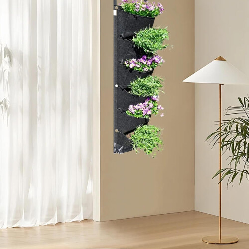 Hanging Grow Bag 6 Pockets Vertical Garden Wall Planter Black 1