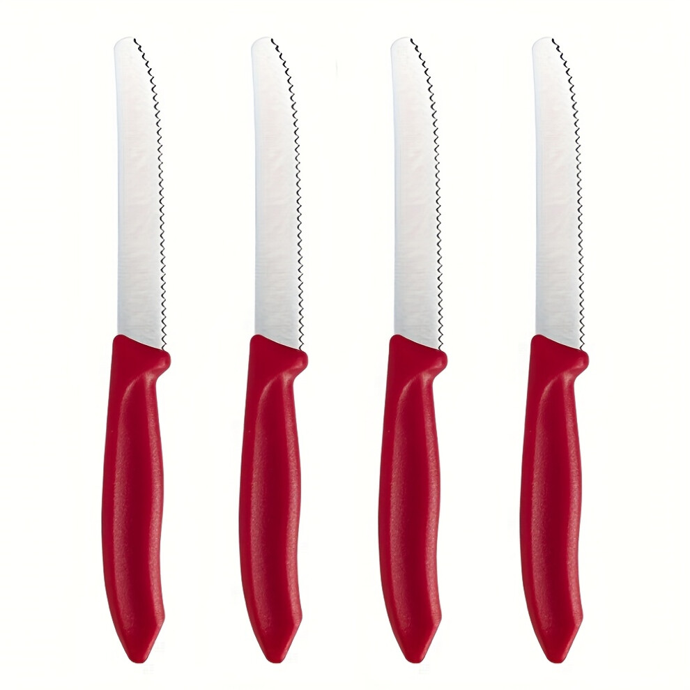 ( 4 Piece Set) High-Quality Stainless Steel Serrated Bread Knives - Sharp, Durable, Dishwasher Safe, Serrated Knife,Cheese Cutting Red
