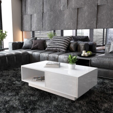 Modern White High Gloss Rectangular Coffee Table with Storage