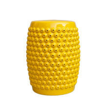 Garden Stool, Chinese Style Hollow Ceramic Drum Stool, Round Stool (Yellow)