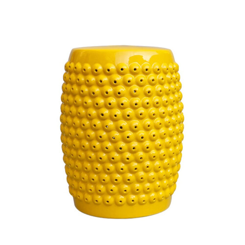 Garden Stool, Chinese Style Hollow Ceramic Drum Stool, Round Stool (Yellow)