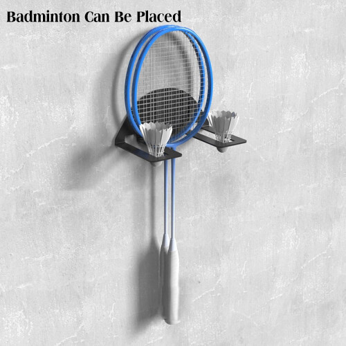 Badminton racket stand, wallmounted storage, large capacity black 14 X 10.5cm 2