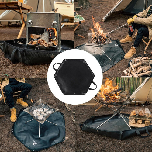 Hexagonal Fire Pit With Clothes Ears, Foldable FirewoodBag  BBQ Grill EmberShield Outdoor 2