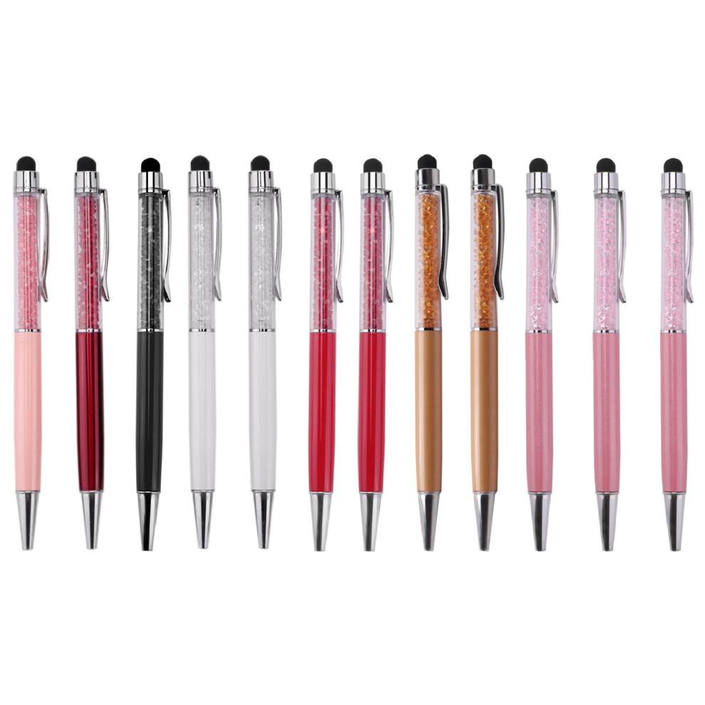 12Pcs/Pack Bling 2-In-1 Slim Crystal Diamond Stylus Pen And Ink Ballpoint Pens (12 Colors) Black 4851051618418