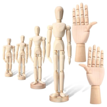 6-pack houten mannequin voor kunstenaars, 4,5/5,5/8/12 inch tekenfiguurmodel hand 7 inch links en rechts