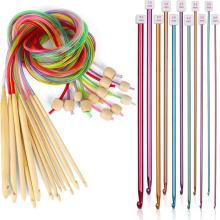 23-teiliges tunesisches Häkelnadel-Set, 11 Stück Aluminium lang 2,0–8,0 mm und 12 Stück Bambus