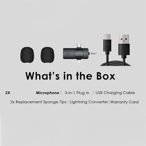3 in 1 Wireless Lavalier Microphones for , Android, Camera, USB-C Microphone, Mini Microphone with Noise Reduction 2
