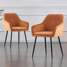 (2PCS, Orange) 1/2X Dining Chairs Velvet Metal Leg Kitchen Chairs