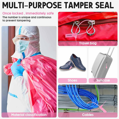 1000 Pcs Plastic Tamper Seals Tags Security Safety Numbered Zip Ties Labels Pink 2