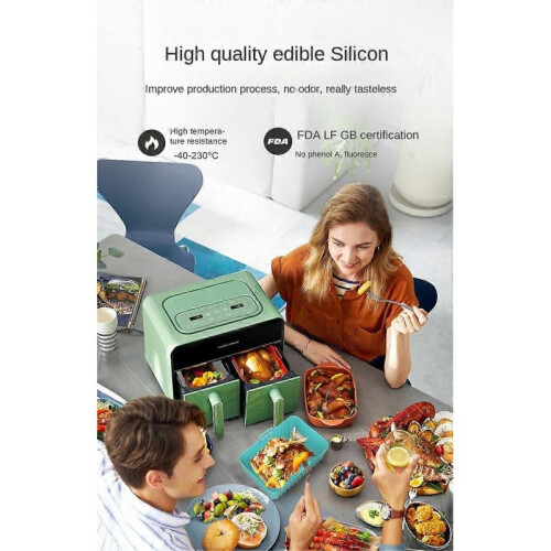 (Gray) 2Pcs Silicone Air Fryer Liner Reusable Rectangle Baking Tray With Handle 2