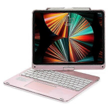 (PinkGold) Compatible For Air 13 (2024) / Pro 12.9 (2022) / (2021) / (2020) / (2018) Trackpad Backlight Keyboard with Tablet Case
